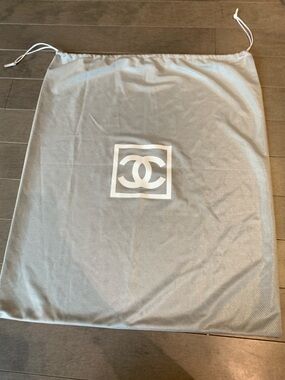 Authentic Vintage Chanel Grey Mesh Drawstring Dust Bag | Large Ligne Sport 22x18
